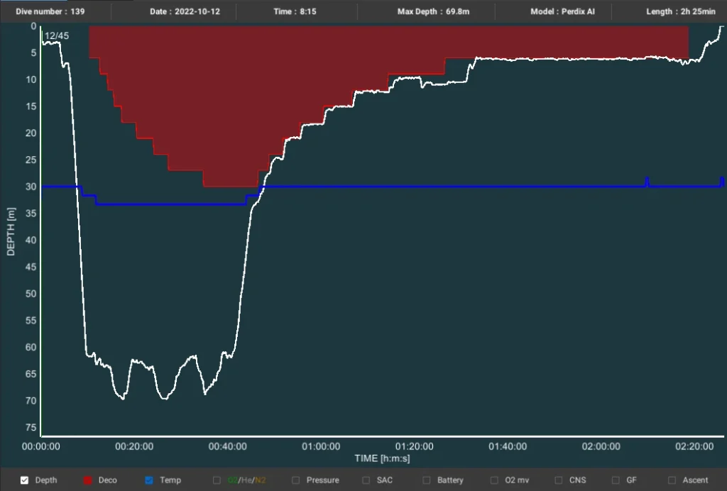 a screen shot of a diving profile graph